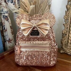 Disney Loungefly Rose Gold Sequin Minnie Mouse mini backpack